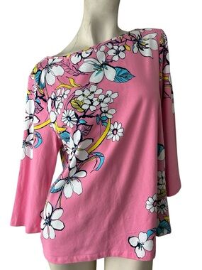 Talbots floral top size XLP COTTON BATEAU NECK TEE - FLORAL GARDEN